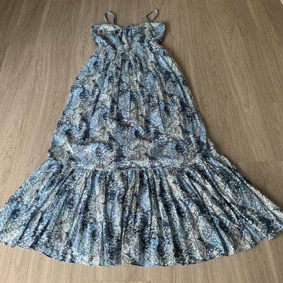 NEW Joie Elissabet Tiered Tie-Back Printed Maxi Dress Blue Size S Pockets - Picture 14 of 14